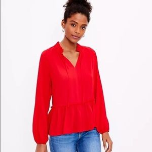 LOFT | Tops | Loft Tango Red Tieneck Peplum Blouse | Poshmark